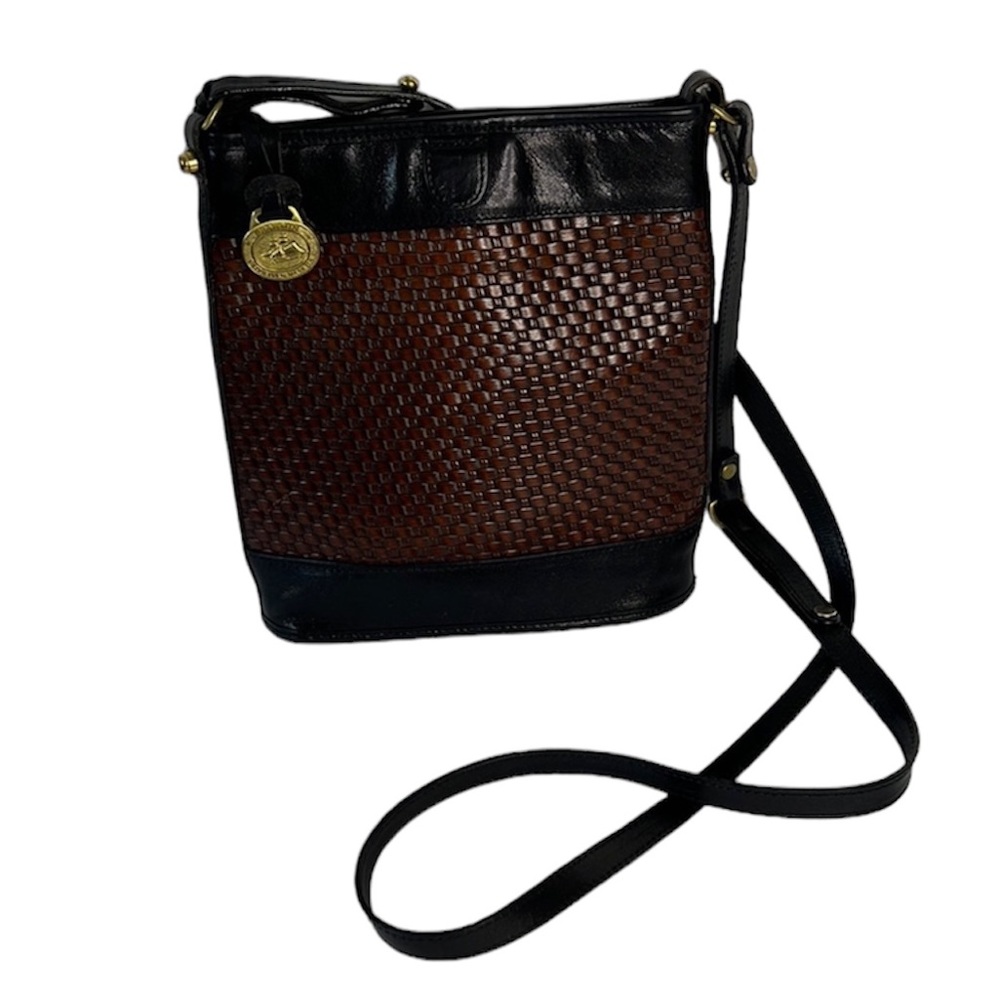 Vintage Brahmin Woven Crossbody Leather Bucket Crossbody Bag